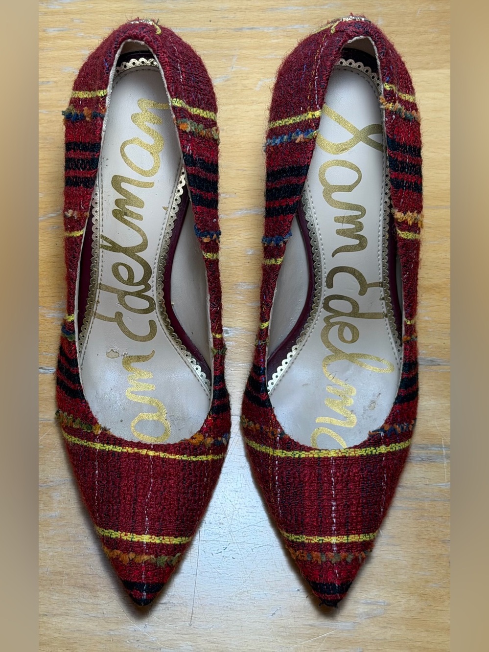 Sam Edelman Red Multicolor Plaid Tweed Pumps Size 6 - Picture 5 of 8